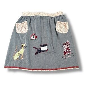 Sur La Table Apron Applique Cats Striped & Floral Print 100% Cotton Kitchen